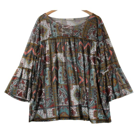 Bobbie Brooks Boho Peasant Blouse Women Plus 2X Floral Paisley Hippie Whimsigoth - Picture 1 of 11